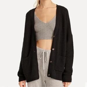J. Crew V-Neck Cotton Blend Cardigan Sweater Oversized Slouchy Knit Rib Cashmere